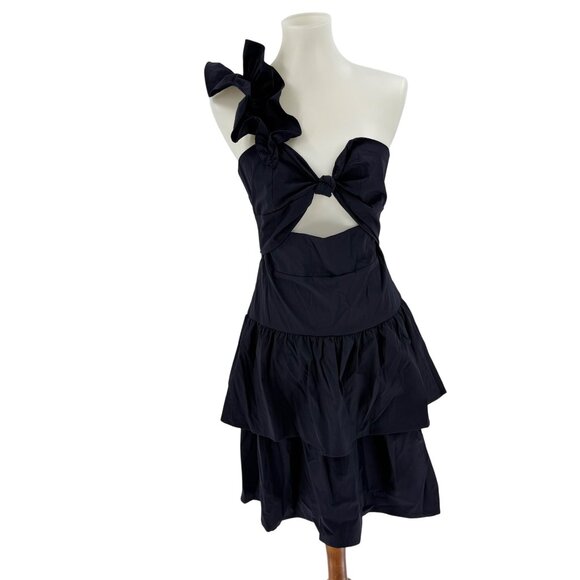 One-Shoulder Ruffle Midi Dress M Polyester & Spandex Navy - Picture 5 of 11